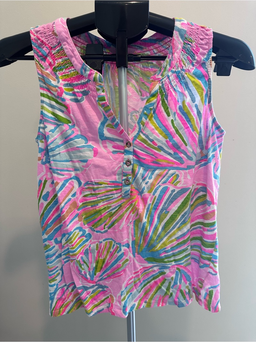 Lilly Pulitzer Pink Multicolor Shell-Print Henley Tank
